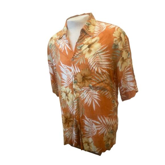 PIERRE CARDIN ORANGE HAWAIIAN SHORT SLEEVE BUTTON UP MENS SIZE LRGRGE - Picture 1 of 7